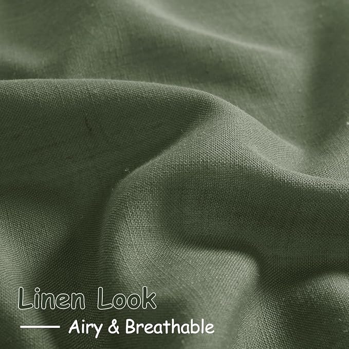 Olive Green Linen Curtains 24 Inch Length - Image 4