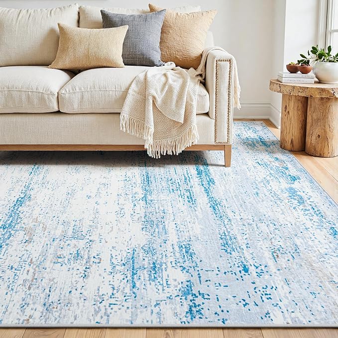 6x9 Washable Area Rug for Living Room Bedroom: Non-Slip Modern Light Blue | - Image 9