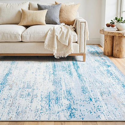 6x9 Washable Area Rug for Living Room Bedroom: Non-Slip Modern Light Blue | - Image 9