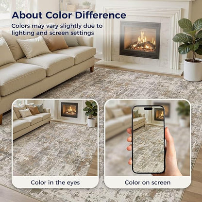 DMOYEST Area Rug Living Room Rugs 10x12 Washable Abstract Carpet | Neutral - Image 7