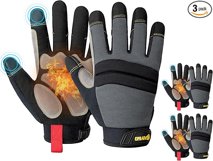 KAYGO Insulated Mechanic Work Gloves,3 Pairs KG127W Winter Thermal Safety Work Gloves for Men and Women, Double Lining,Heavy duty,Improved dexterity,Excellent Grip,Ideal for outdoor jobs,M