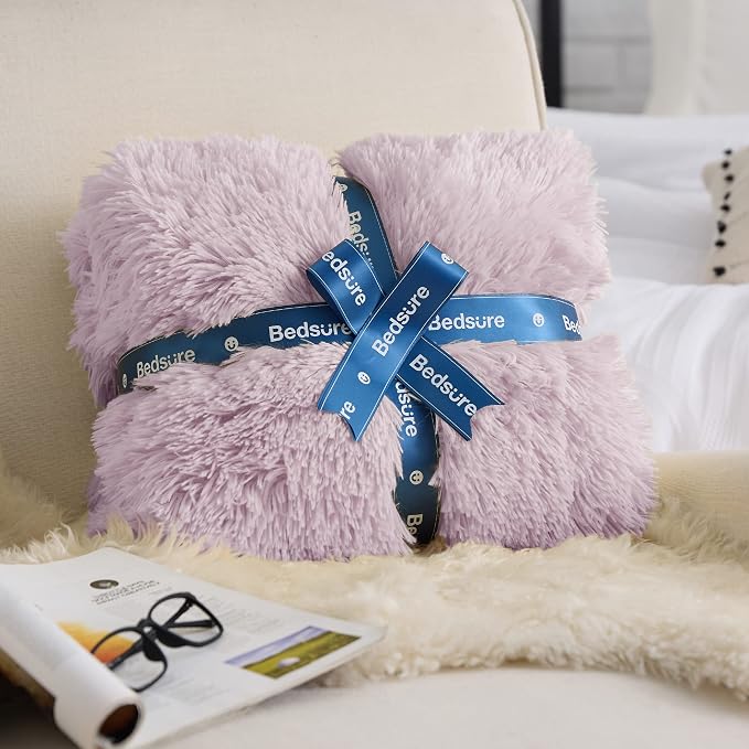Bedsure GentleSoft Fuzzy Sherpa Faux Fur Twin Blanket Lavender Purple Cozy Gifts - Image 6