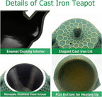 Cast Iron Tea Kettle Set, 33.8oz Hexagon Pattern Teapot Set with Cups and Cup Mats, Teapot Coated with Enameled Interior, Durable Cast Iron Teapot Set with Stainless Steel Infuser