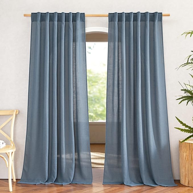 NICETOWN Stone Blue Linen Curtains 108 inches Long, Rod Pocket & Back Tab Flax by NICETOWN
