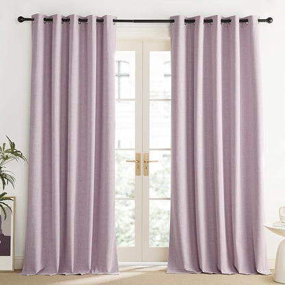 NICETOWN Pink Vintage Linen 100% Blackout Curtains - Image 2