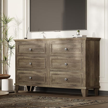 IDEALHOUSE 6 Drawer Dresser, Wooden Storage Chest of Drawers by IDEALHOUSE