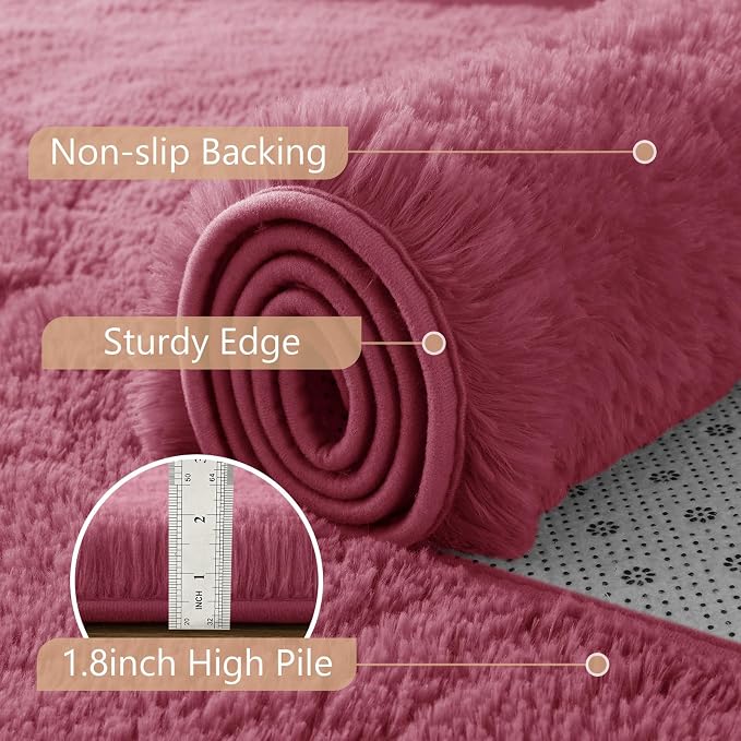 2x3 Blush Fluffy Soft Area Rug Non-Slip - Image 6