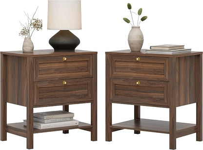 EYYTHUNG Brown Nightstand Set of 2, Wooden Farmhouse Floor Night Stand - Image 3