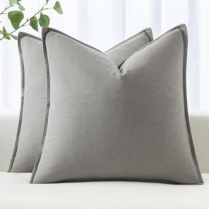 MIULEE Decorative Linen Euro Sham Pillow Covers 24x24 Light Gray | Boho by MIULEE
