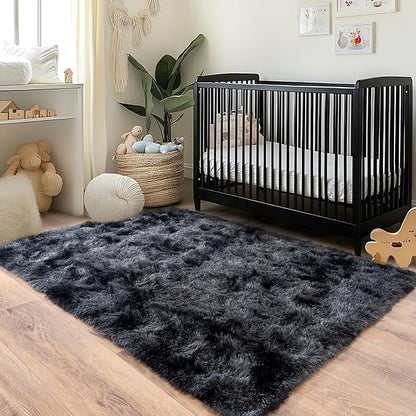 Pionblank Fluffy Area Rug for Bedroom 4x6, Indoor Plush Carpet, Dark Grey | - Image 4