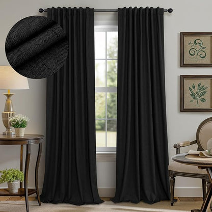 Pitalk Black Out Curtains 108 Inch Long 2 Panels Gothic Elegant Modern Linen by Pitalk
