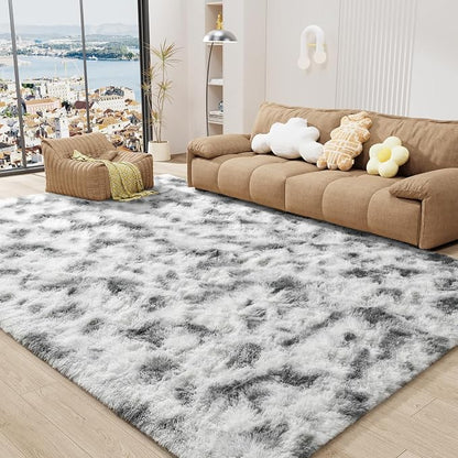 LOCHAS 8x10 Area Rugs Fluffy Living Room Bedroom Rug, Tie-Dyed Grey & White | by LOCHAS