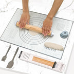 Bakeesy's 14' Wooden Rolling Pin Set with 5 Adjustable Thickness Rings - Roller Pin for Rolling Pizza, Cookie Dough, Pastry, Ravioli, Clay Slab - Full Set with Accessories - Perfect Baking experience