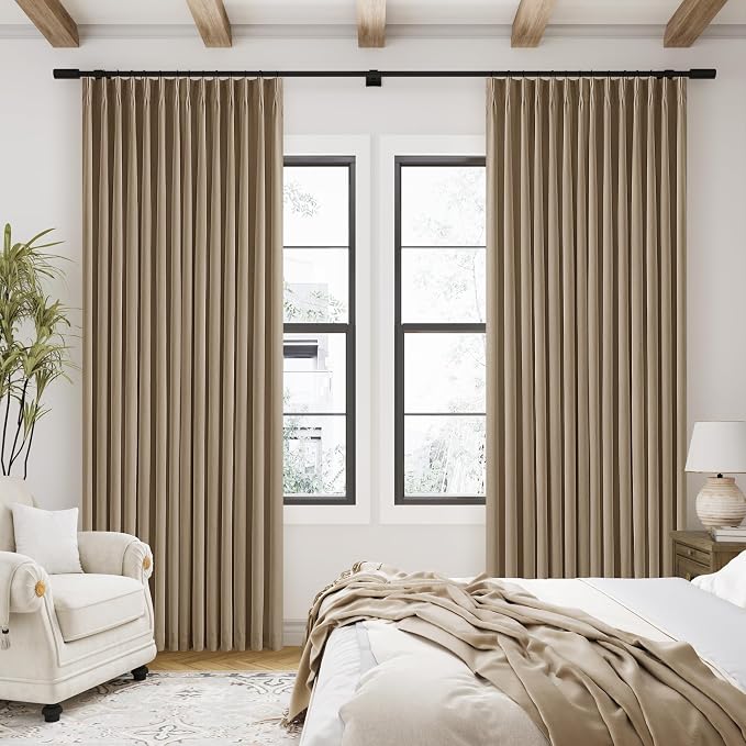 Light Brown Pinch Pleated 100% Blackout Linen Curtains 84 Inch Length 40x84 | - Image 7