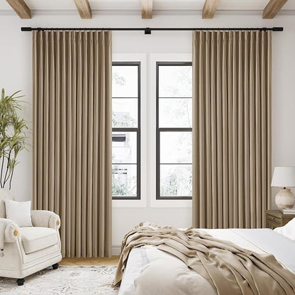 Light Brown Pleated Linen 100% Blackout Curtains 90 Inches Long - Image 8