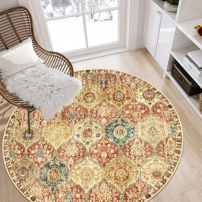 Lahome Moroccan Washable Round Area Rug, Round Rug 5ft Soft Non-Slip | Trellis by Lahome