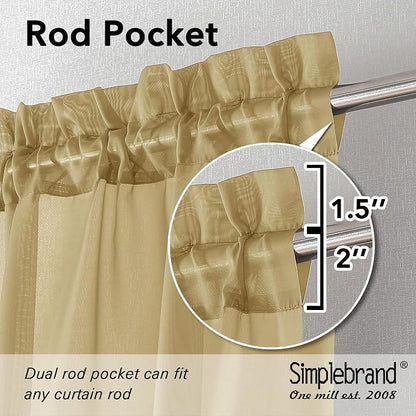 Simplebrand Gold Sheer Curtains 108 Inches Long, Extra Long Rod Pocket Solid - Image 4