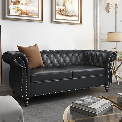 ORRD 2 Pieces Living Room Set, Chesterfield Leather Sofa Loveseat Couch - Image 8