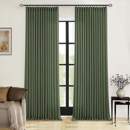 Olive Green Pinch Pleated Linen Semi Sheer Bedroom Curtains 92 Inches Long | - Image 7