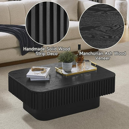 Lift Top Coffee Table for Living Room, Rectangle Handmade Solid Wood Strips - Image 5