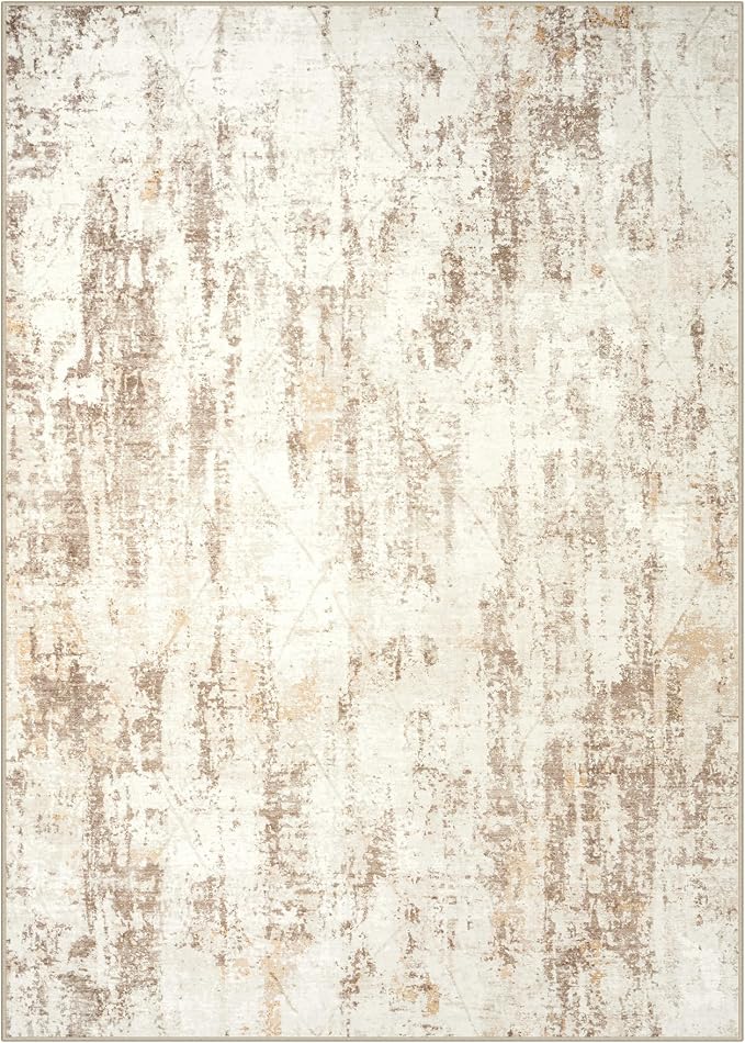6x9 Area Rugs for Living Room: Washable Abstract Beige Grey Badroom Carpet | - Image 2