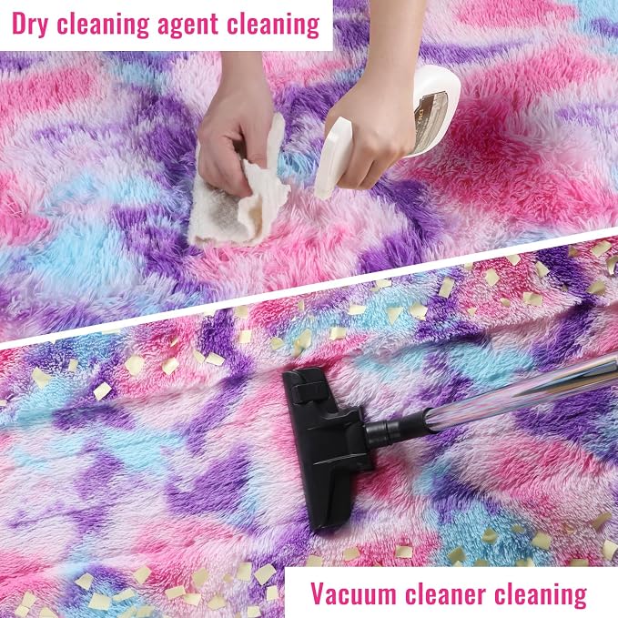 Rainbow Purple Rugs for Girls Bedoom 5x7 Ft, Fluffy Pastel Princess Carpet | - Image 6