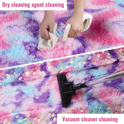 Rainbow Purple Rugs for Girls Bedoom 5x7 Ft, Fluffy Pastel Princess Carpet | - Image 6