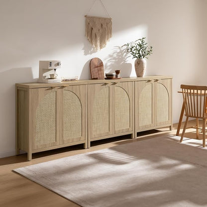 SICOTAS 102"W Rattan Sideboard Buffet Cabinet Set of 3, Mid Century Modern - Image 3