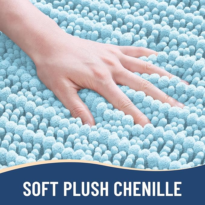 Arotive Luxury Chenille Bathroom Rug Mat, Extra Soft Thick Absorbent Shaggy Bath Rugs, Non-Slip Machine Wash Dry, Plush Bath Mats for Bathroom, Shower and Tub, 44x24, Blue