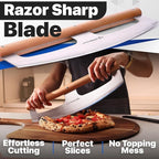 KitchenStar 16-Inch Pizza Cutter Rocker Blade - Razor Sharp Stainless Steel Slicer Knife, Stylish Beech Wood Handle, Protective Cover - Professional Pizza Oven Accessories, Silver