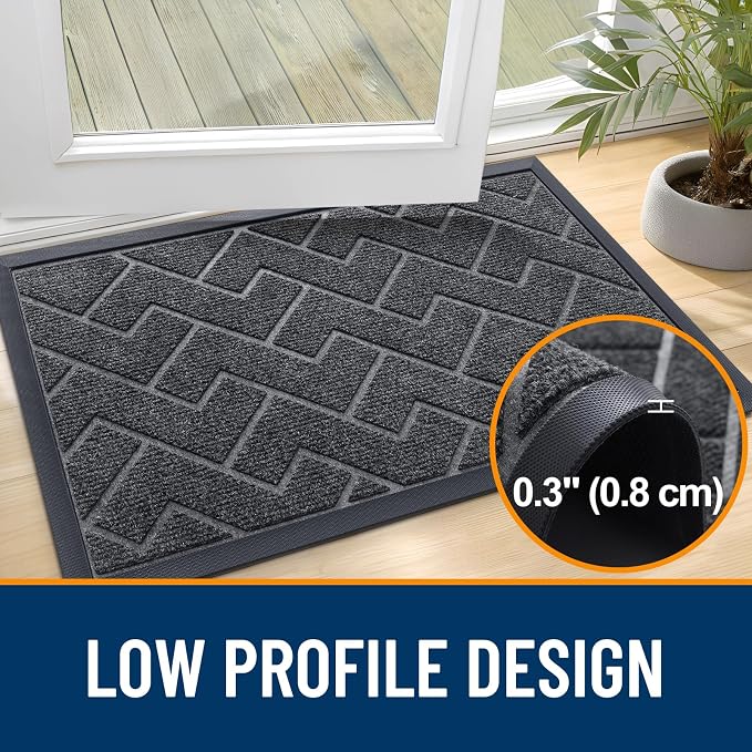 OLANLY Front Door Mat Outside 35x23, All-Season Absorbent Rubber Doormat | Grey - Image 4