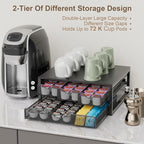 Coffee Pod Holder For Counter, 3 Pull-Out 72 K-Cup Holder Drawer, Wooden Cafe Pods Storage Organizer with Sliding Drawers for Coffee Station, Home, Kitchen, Office, Dorm, Black