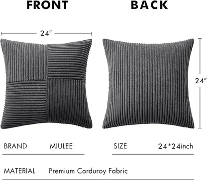MIULEE Grey Decorative Euro Sham Pillow Covers 24x24 Inch 2 Pack | Boho - Image 7