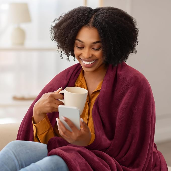 Utopia Bedding Soft Fleece Bed Blanket Queen Size Burgundy | Microfiber Plush - Image 3