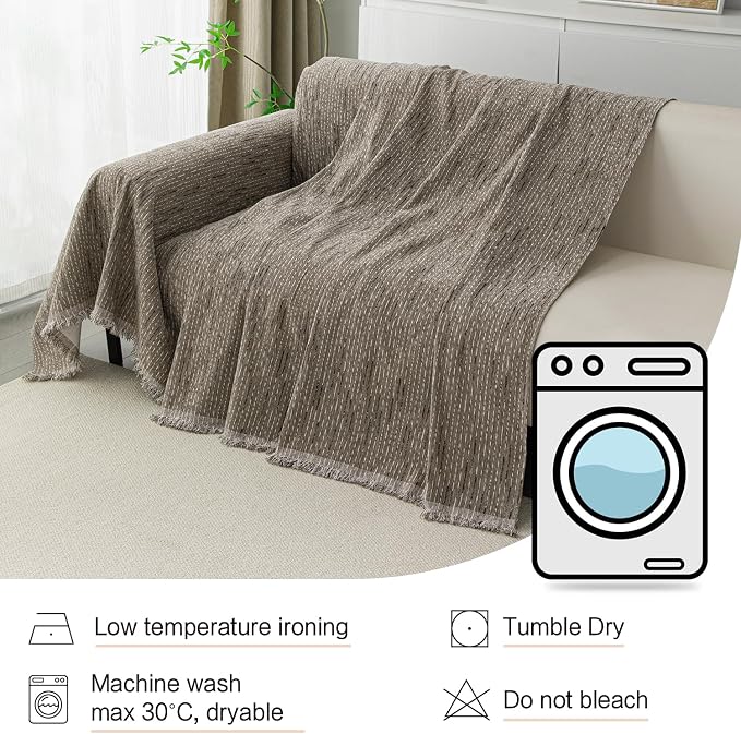 MYSKY HOME Boho Couch Cover Sand Sofa Covers Washable, Farmhouse Sofa Slipcover - Image 6