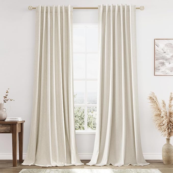 100% Blackout Linen Curtains 102 Inch Length 2 Panels Set by Guken
