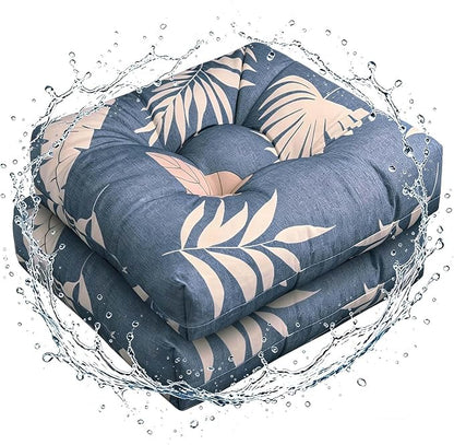 Set of 2 Outdoor Floral Square Seat Cushions Waterproof Patio Seat Pad Blue by DetailsMakeLifeMoreSoft