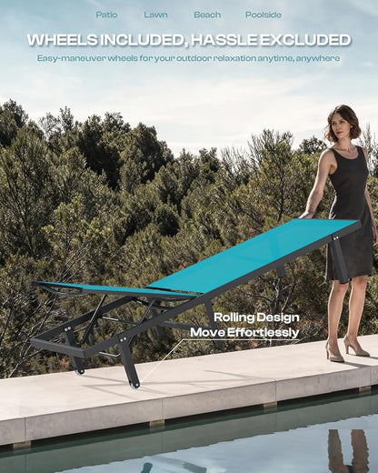Lounge Chair Outdoor with Wheels, Aluminum Patio Chaise Lounge Chair with 5 - Image 3