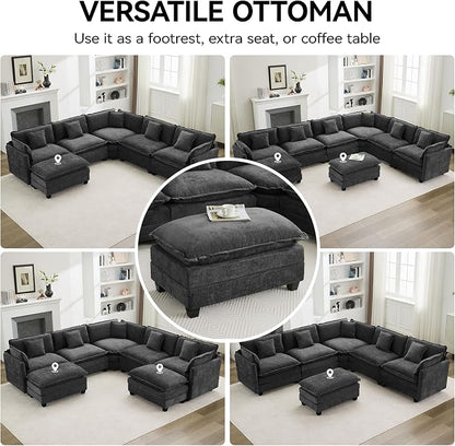 35‘’ Modern Chenille Cloud Sofa Ottoman, Rectangle Ottoman - Image 7