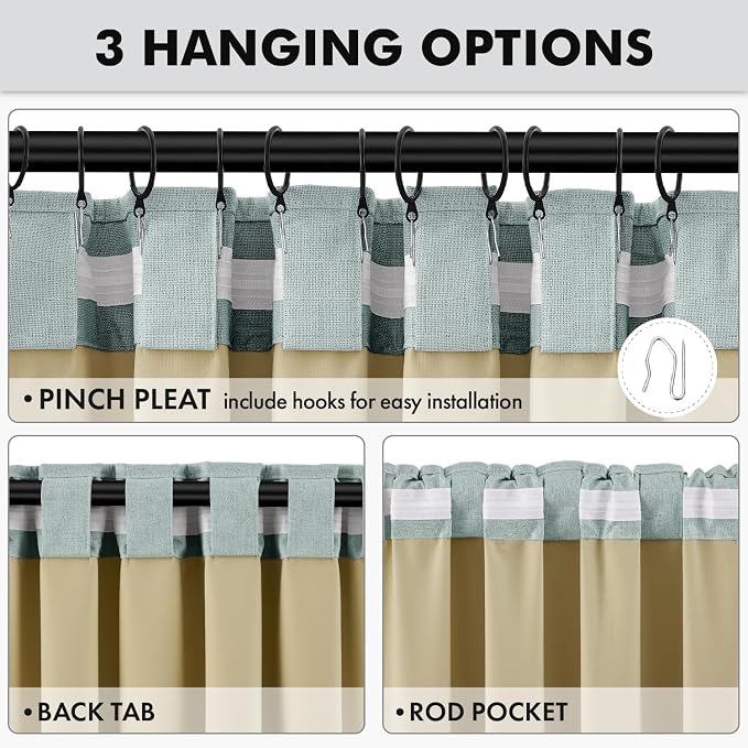 MIULEE 100% Blackout Linen Curtains 42 x 90 Inch Seafoam Green 2 Panels | - Image 5