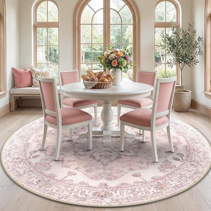 RELEANY Washable Area Rug, Round 7ft, Water Repellent, Pet Friendly, Vintage by RELEANY