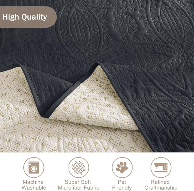 Black Recliner TV Chair Covers, Quilted Décor Water-Repellent Medium Lazy Boy - Image 5