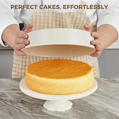 HONGBAKE 9 Inch Round Cake Pan Set of 2, Nonstick Ceramic Coating Cake Molds with Diamond Texture, 0.8 mm Aluminized Steel Cake Pans Sets for Baking & Cheesecake, Heavy Duty & Non-Toxic (Cream, 2PCS)