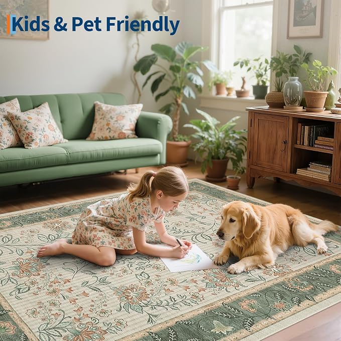 GarveeHome 9x12 Sage Green Washable Large Area Rug Living Room Non Slip | Soft - Image 3
