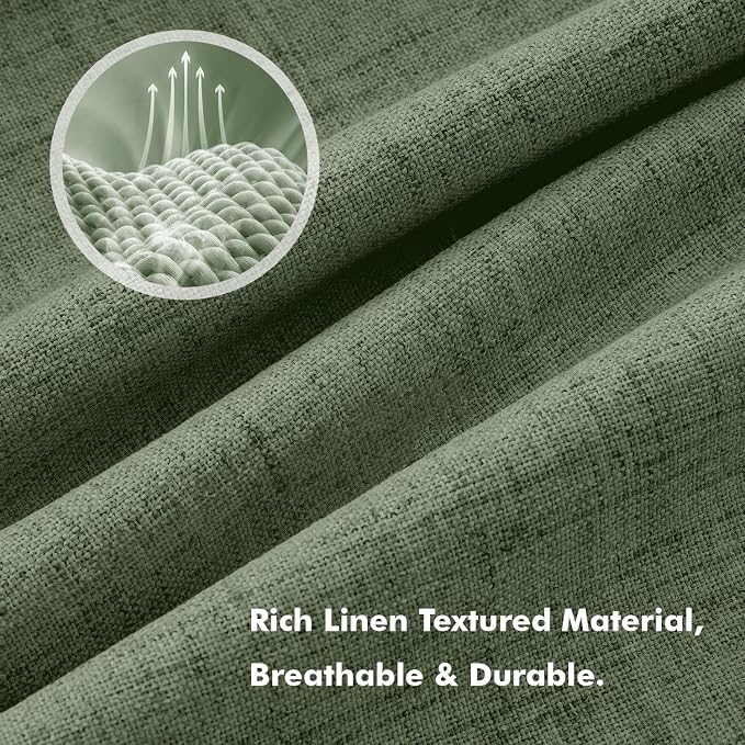 MIULEE 100% Blackout Linen Curtains 42 x 96 Inch Olive Green 2 Panels | Thermal - Image 3
