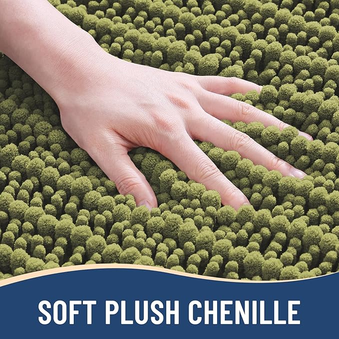 Arotive Luxury Chenille Bathroom Rug Mat, Extra Soft Thick Absorbent Shaggy Bath Rugs, Non-Slip Machine Wash Dry, Plush Bath Mats for Bathroom, Shower and Tub, 30x20, Willow Green