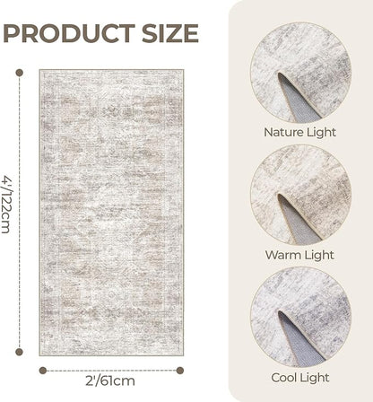 2x4 Rug Runners for Hallways Non Slip, Taupe | Washable Rugs for Kitchen - Image 2