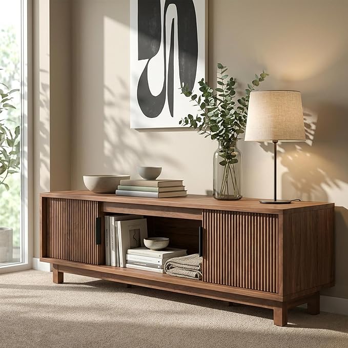 Alpen Fluted TV Stands for Living Room, Wood Television Media Cabinet for - Image 3