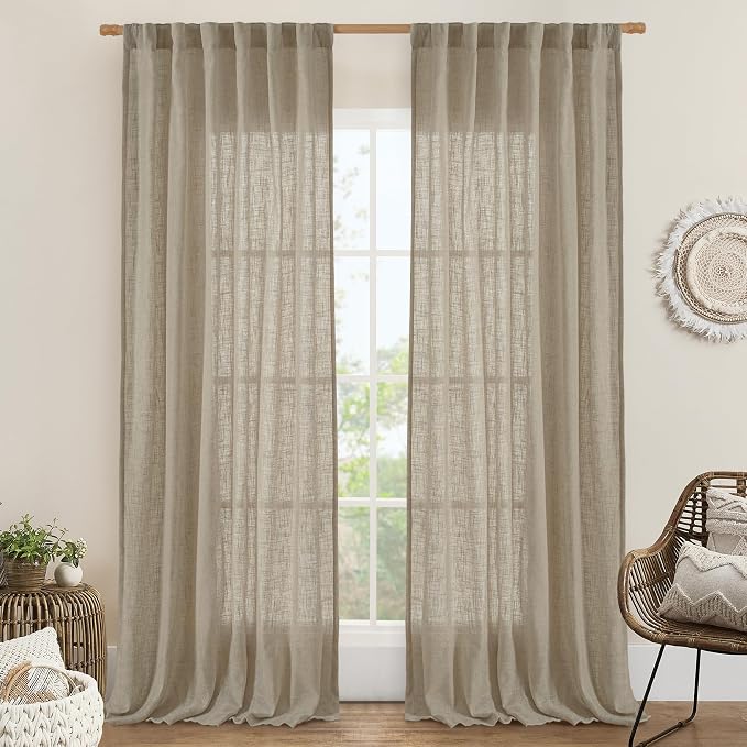 Sheer Linen Curtains 96 inches Long 2 Panels Set by LAMIT