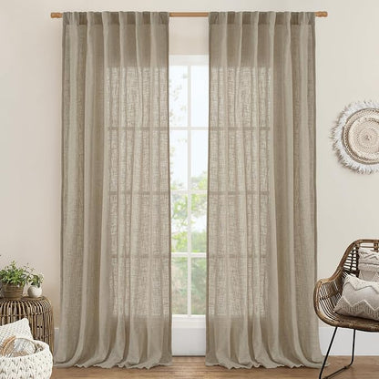 Sheer Linen Curtains 96 inches Long 2 Panels Set by LAMIT